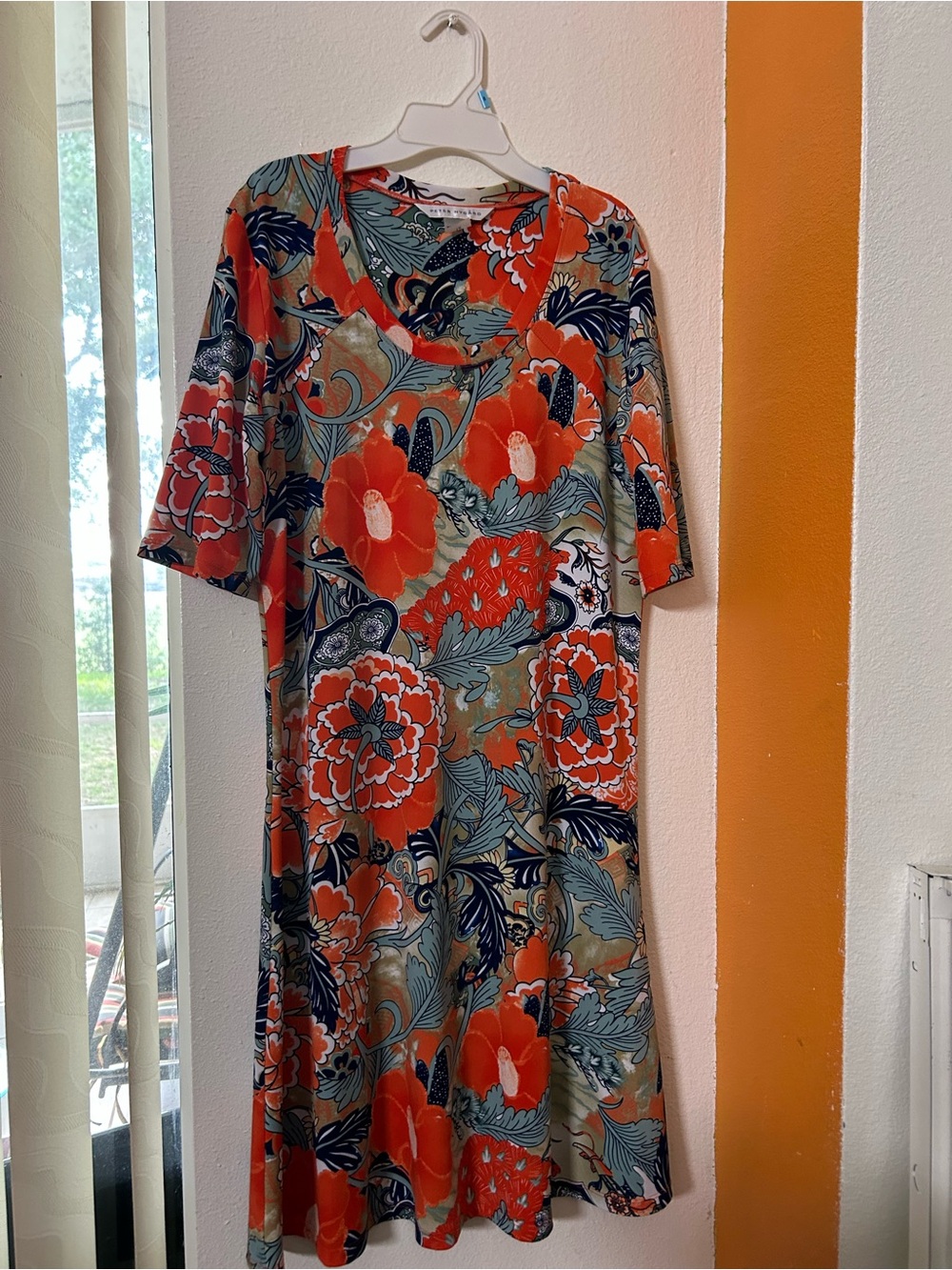 Peter Nygard Coral and Teal Floral Midi Dress
